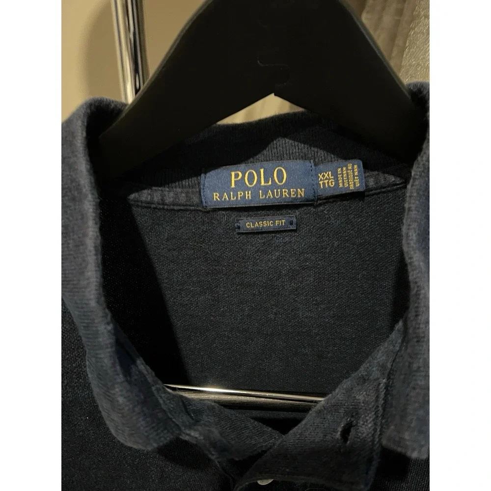 Polo Ralph Lauren XXL Classic Fit Navy Blue Shirt Lt Blue Polo Player Embroidery